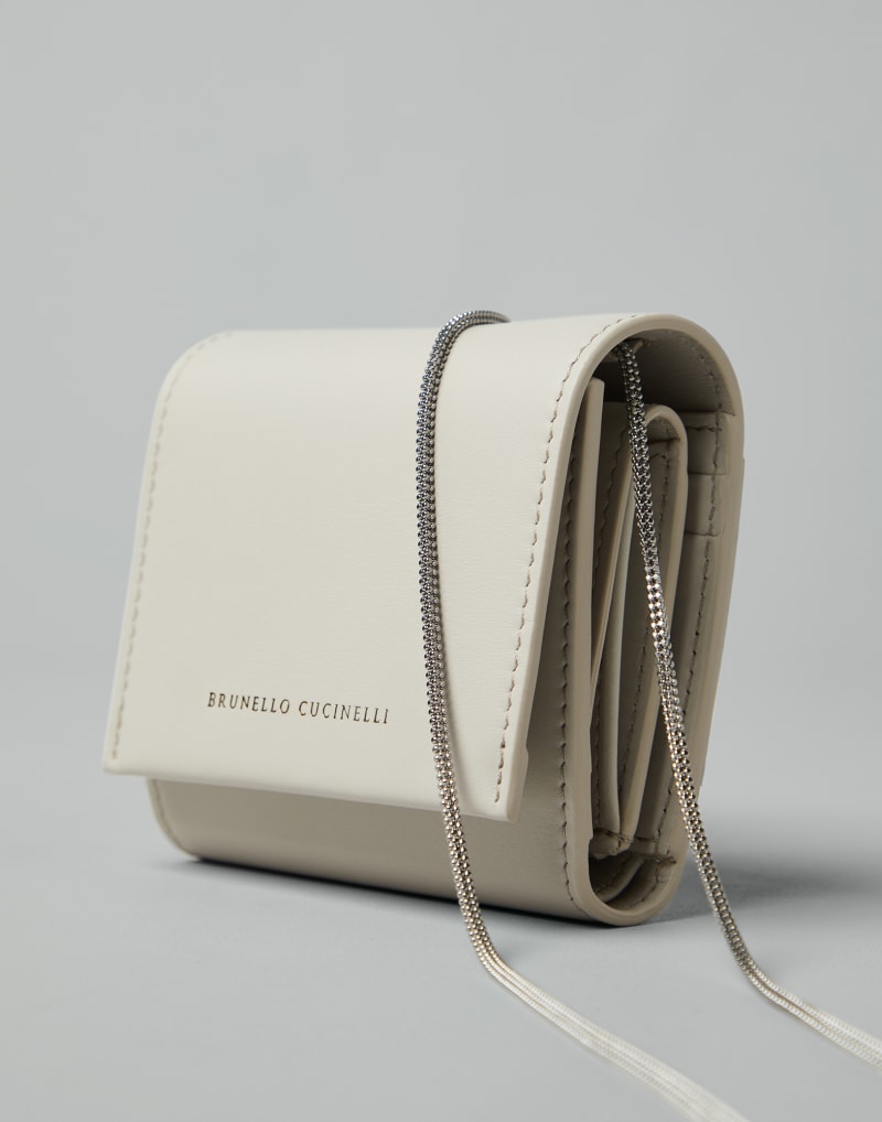 BRUNELLO CUCINELLI WOMEN'S LIGHT GREY LEATHER WALLET