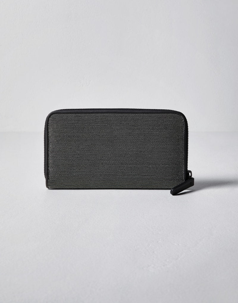 BRUNELLO CUCINELLI WOMEN'S DARK GREY TEXTURED WALLET