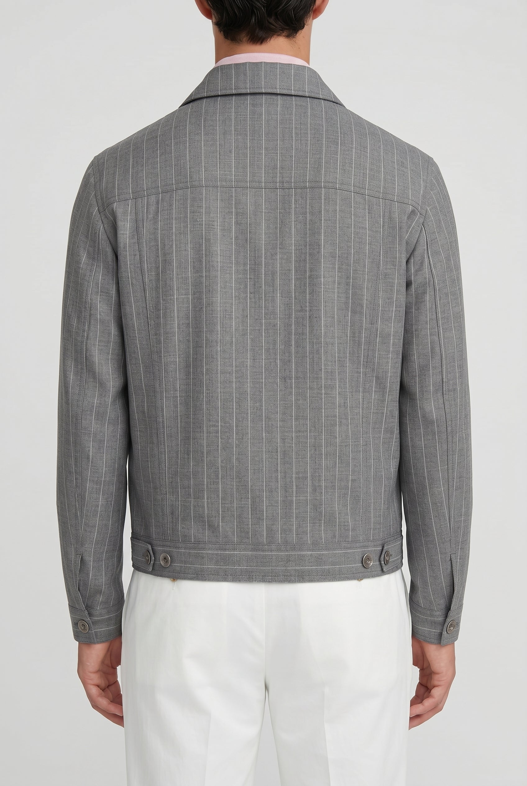BRUNELLO CUCINELLI MEN'S GREY WOOL STRIPED JACKET