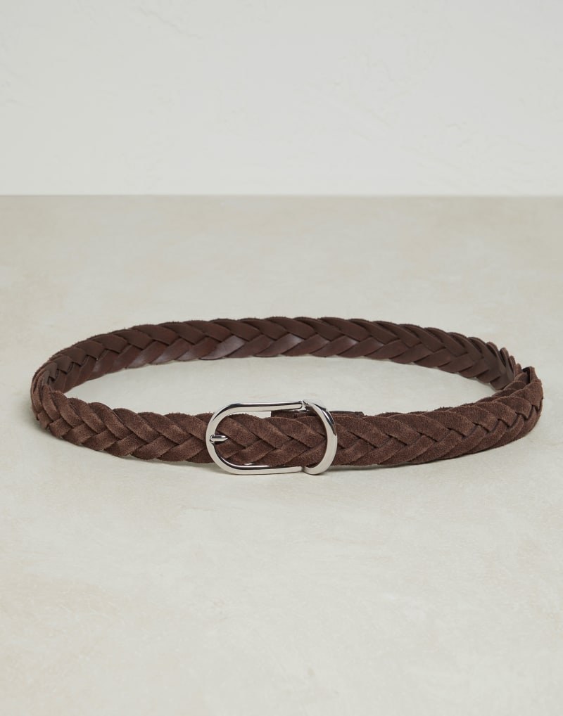 BRUNELLO CUCINELLI MEN'S BROWN LEATHER BRAIDED BELT