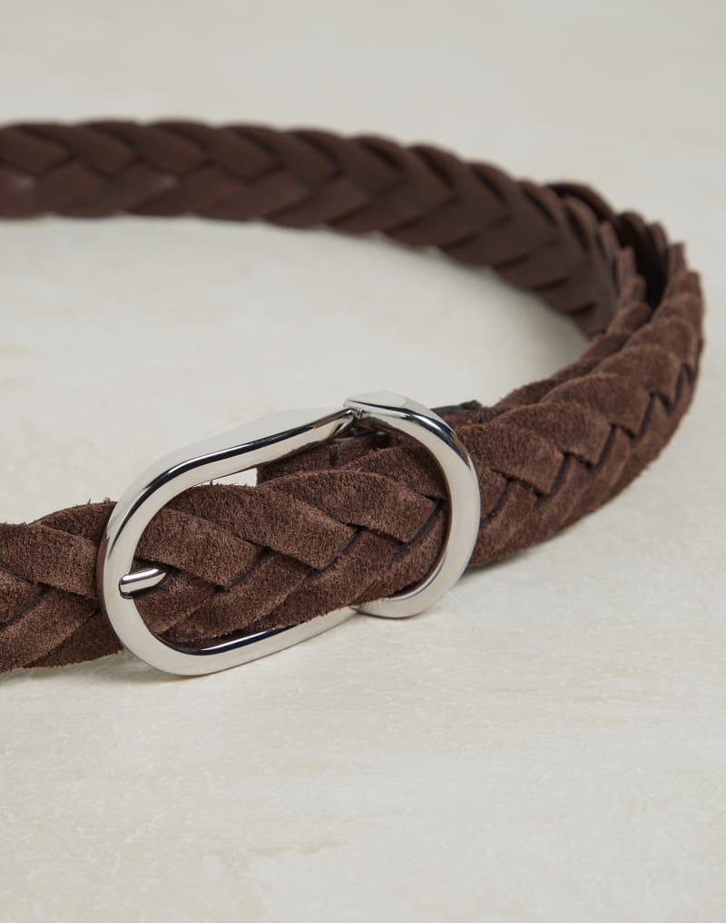 BRUNELLO CUCINELLI MEN'S BROWN LEATHER BRAIDED BELT
