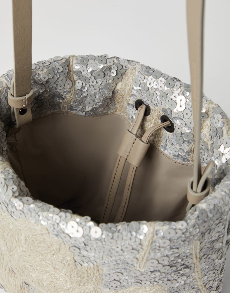 BRUNELLO CUCINELLI WOMEN'S SILVER EMBROIDERED LINEN BAG