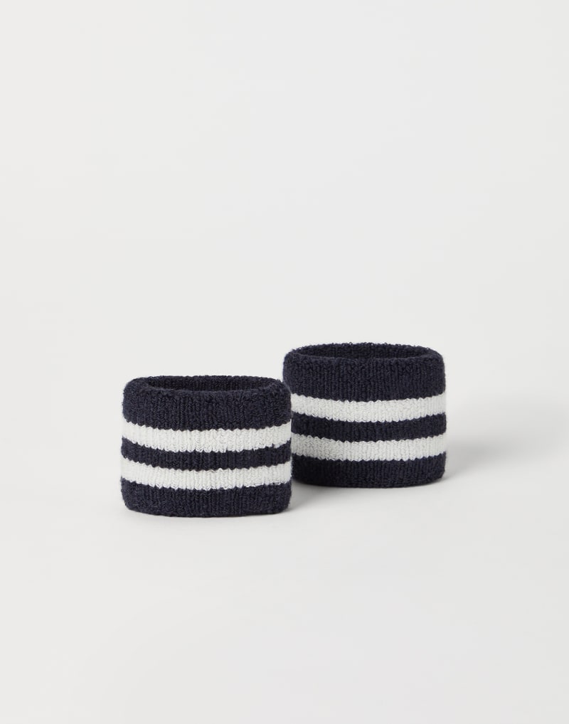 BRUNELLO CUCINELLI MEN'S NAVY STRIPED KNIT WRISTBANDS