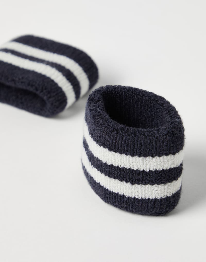 BRUNELLO CUCINELLI MEN'S NAVY STRIPED KNIT WRISTBANDS