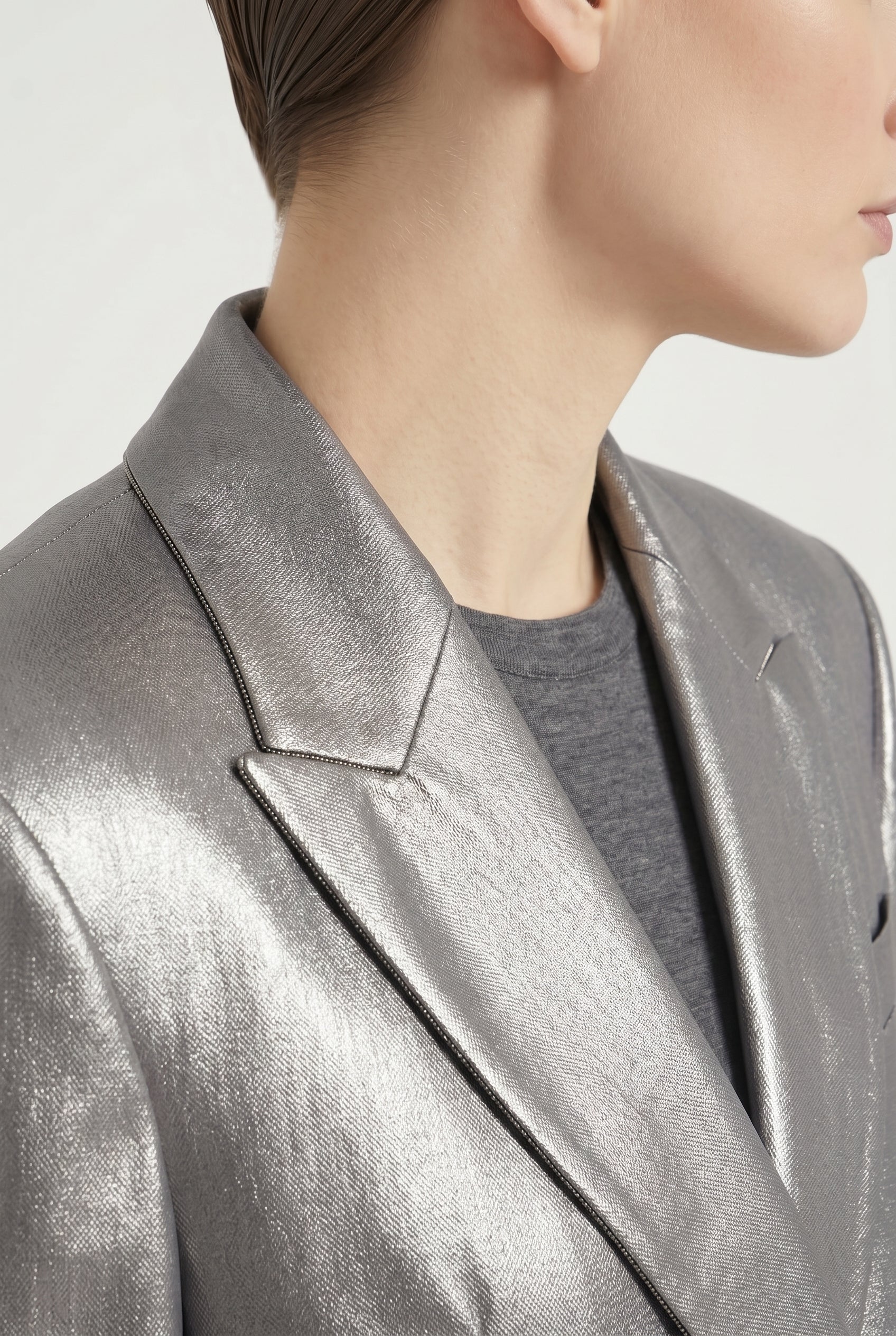 BRUNELLO CUCINELLI WOMEN'S SILVER TAILORED DOUBLE BREASTED BLAZER