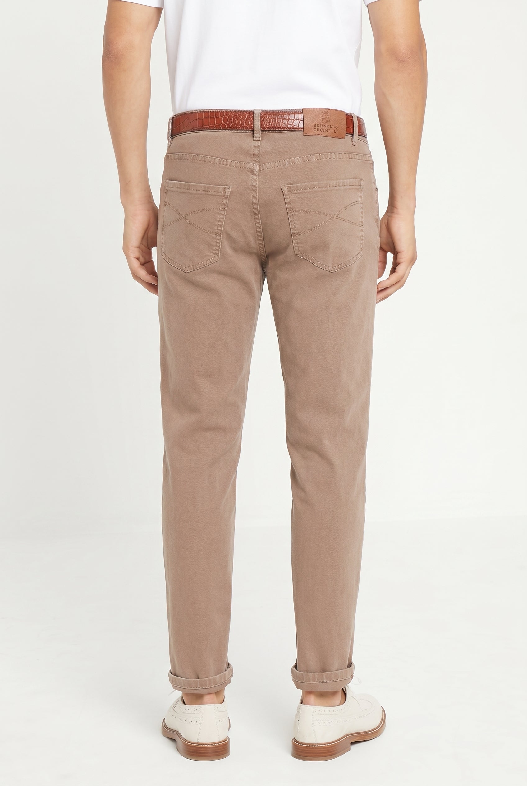 BRUNELLO CUCINELLI MEN'S LIGHT BROWN RELAXED TROUSERS