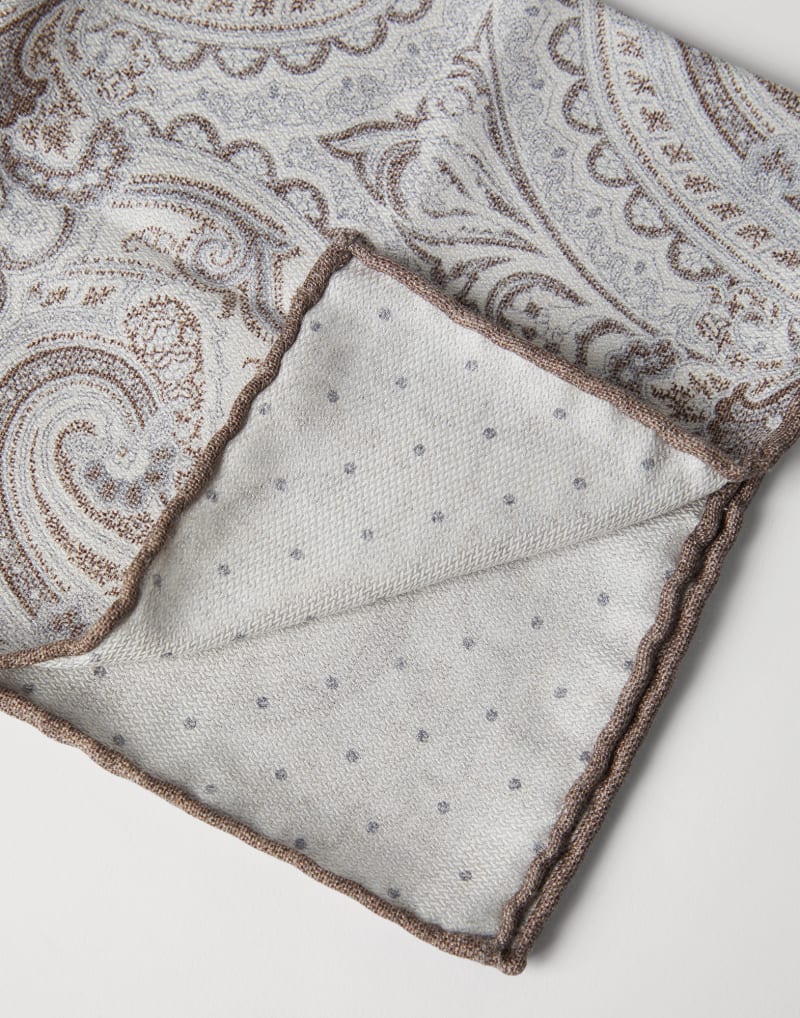 BRUNELLO CUCINELLI MEN'S BROWN SILK PAISLEY POCKET SQUARE