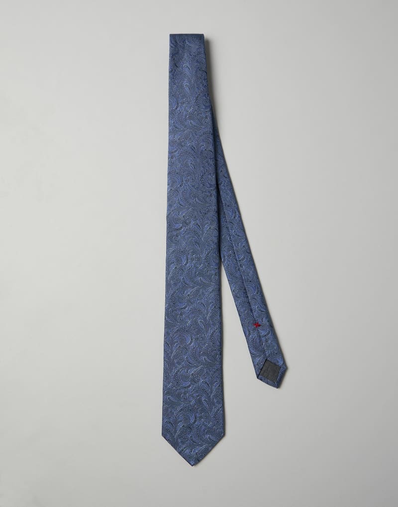 BRUNELLO CUCINELLI MEN'S BLUE SILK PATTERNED TIE