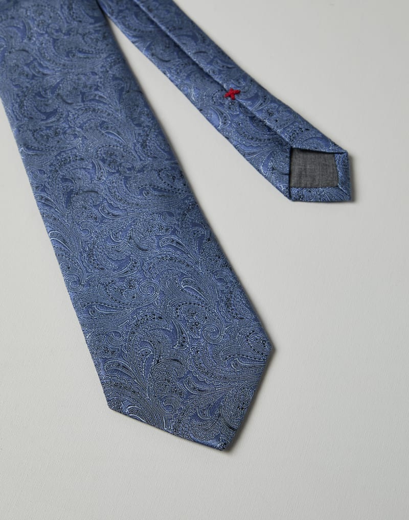 BRUNELLO CUCINELLI MEN'S BLUE SILK PATTERNED TIE
