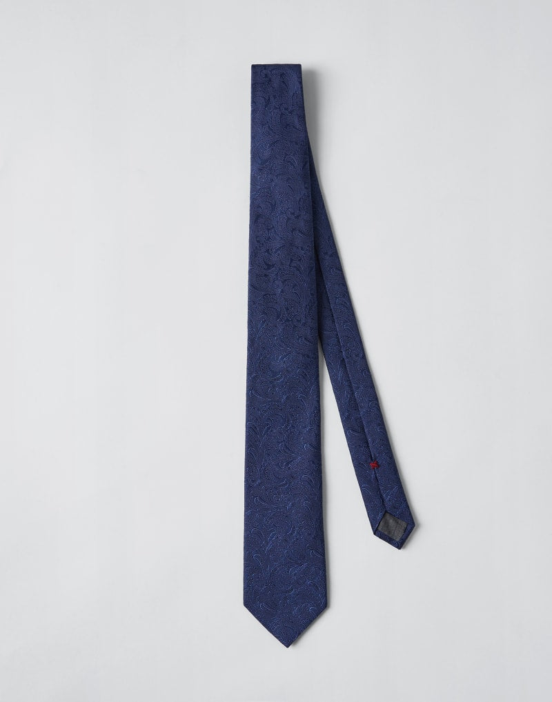 BRUNELLO CUCINELLI MEN'S NAVY SILK PATTERNED TIE