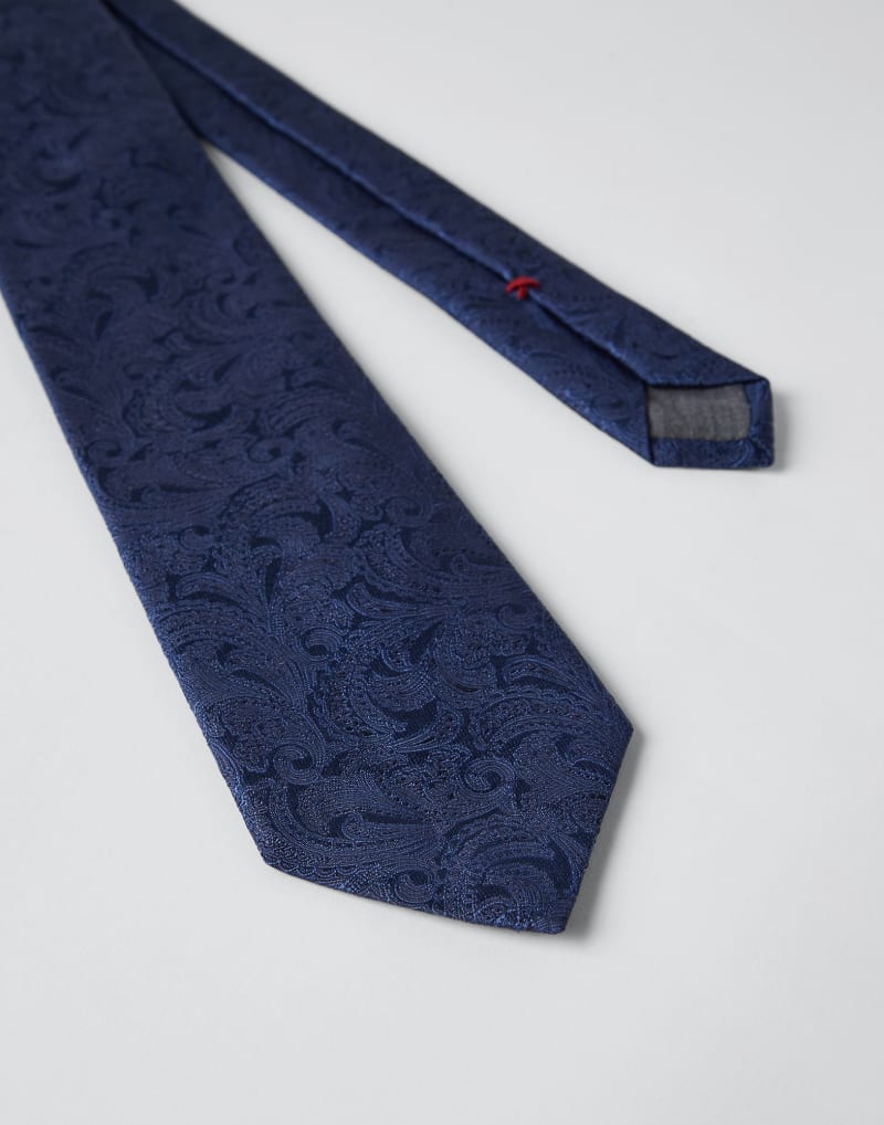 BRUNELLO CUCINELLI MEN'S NAVY SILK PATTERNED TIE