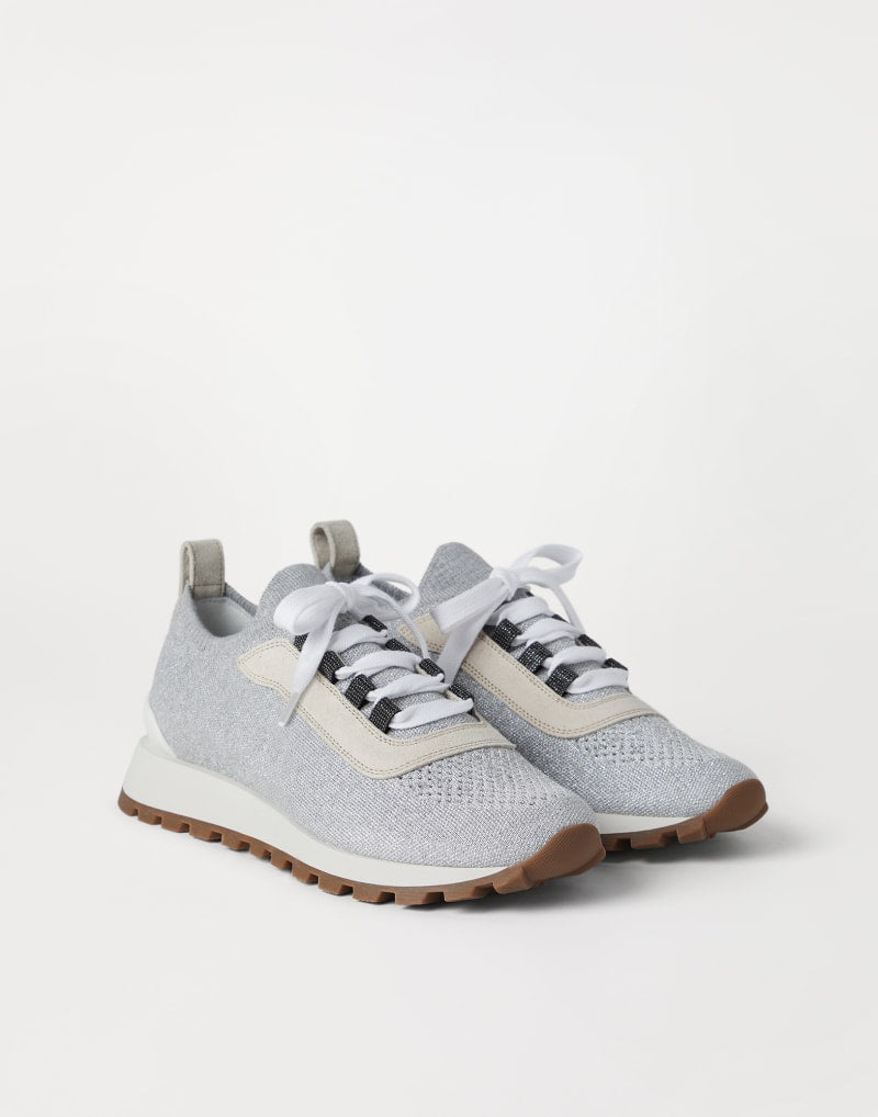 BRUNELLO CUCINELLI WOMEN'S LIGHT GREY KNIT SNEAKERS