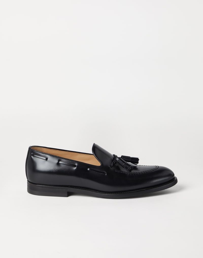 BRUNELLO CUCINELLI MEN'S BLACK LEATHER TASSEL LOAFERS