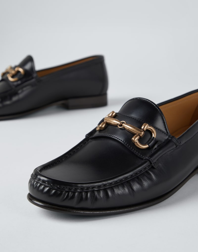 BRUNELLO CUCINELLI MEN'S BLACK LEATHER BIT LOAFERS