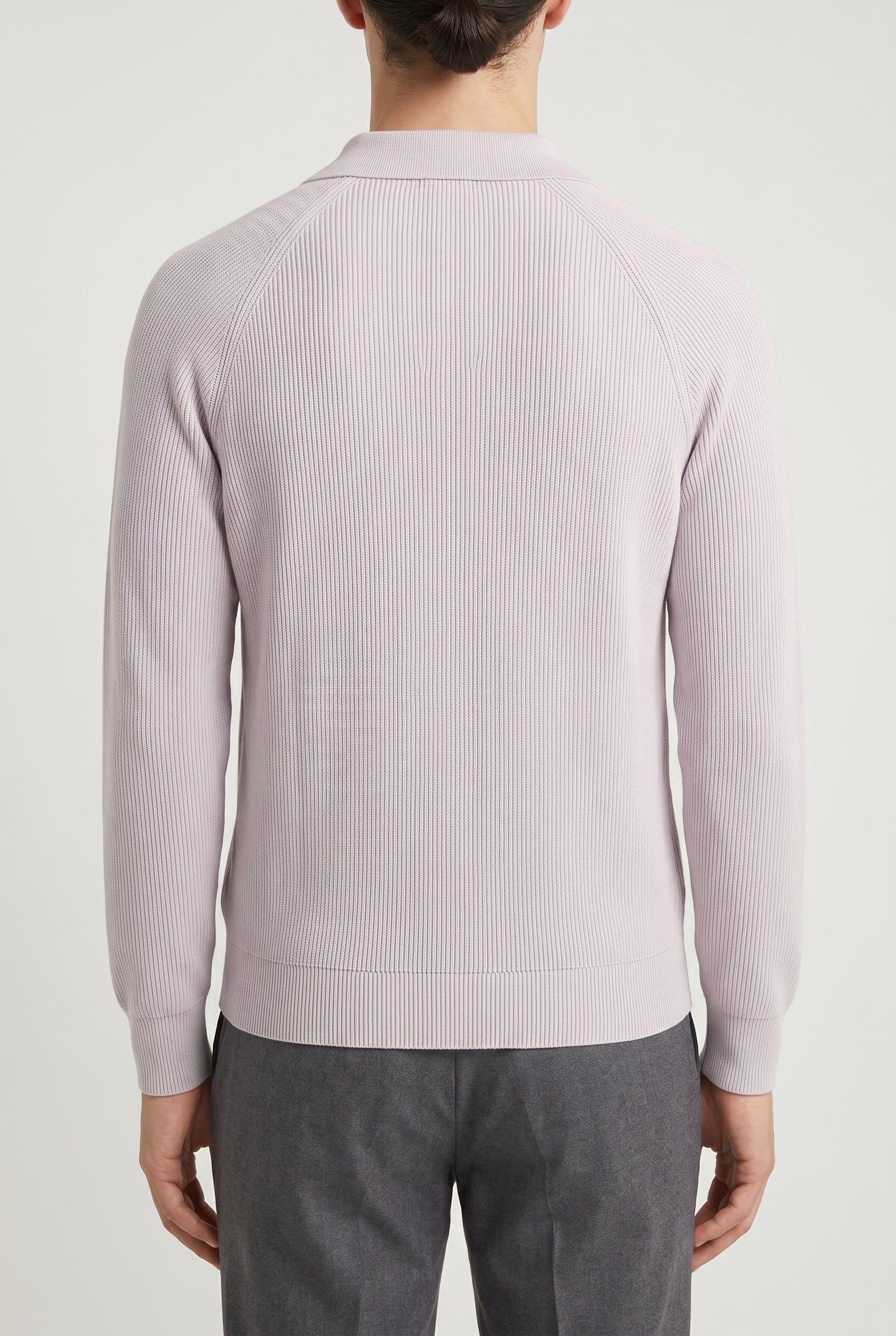 BRUNELLO CUCINELLI MEN'S LIGHT PURPLE COTTON POLO SWEATER