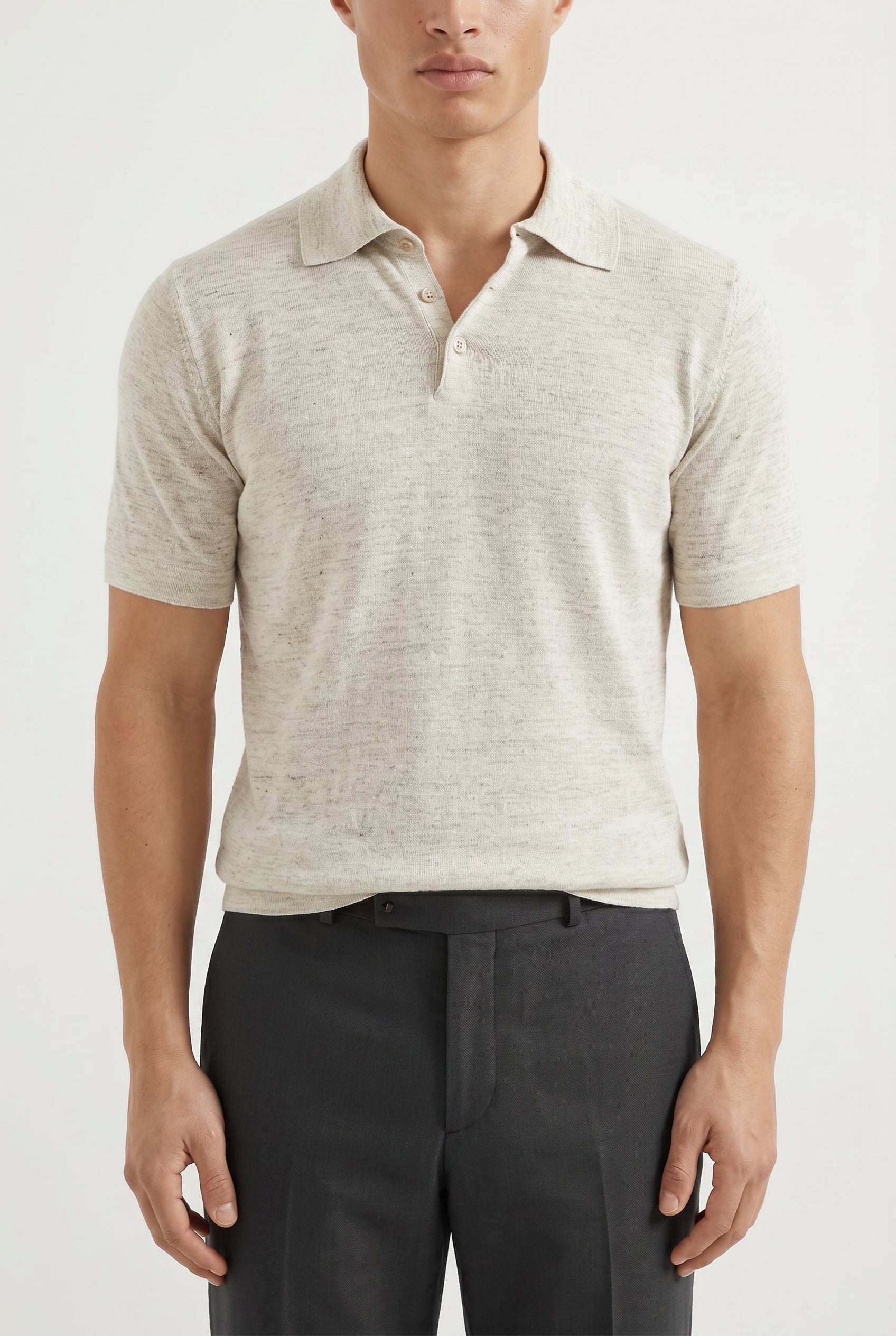 BRUNELLO CUCINELLI MEN'S LIGHT BEIGE LINEN BLEND POLO
