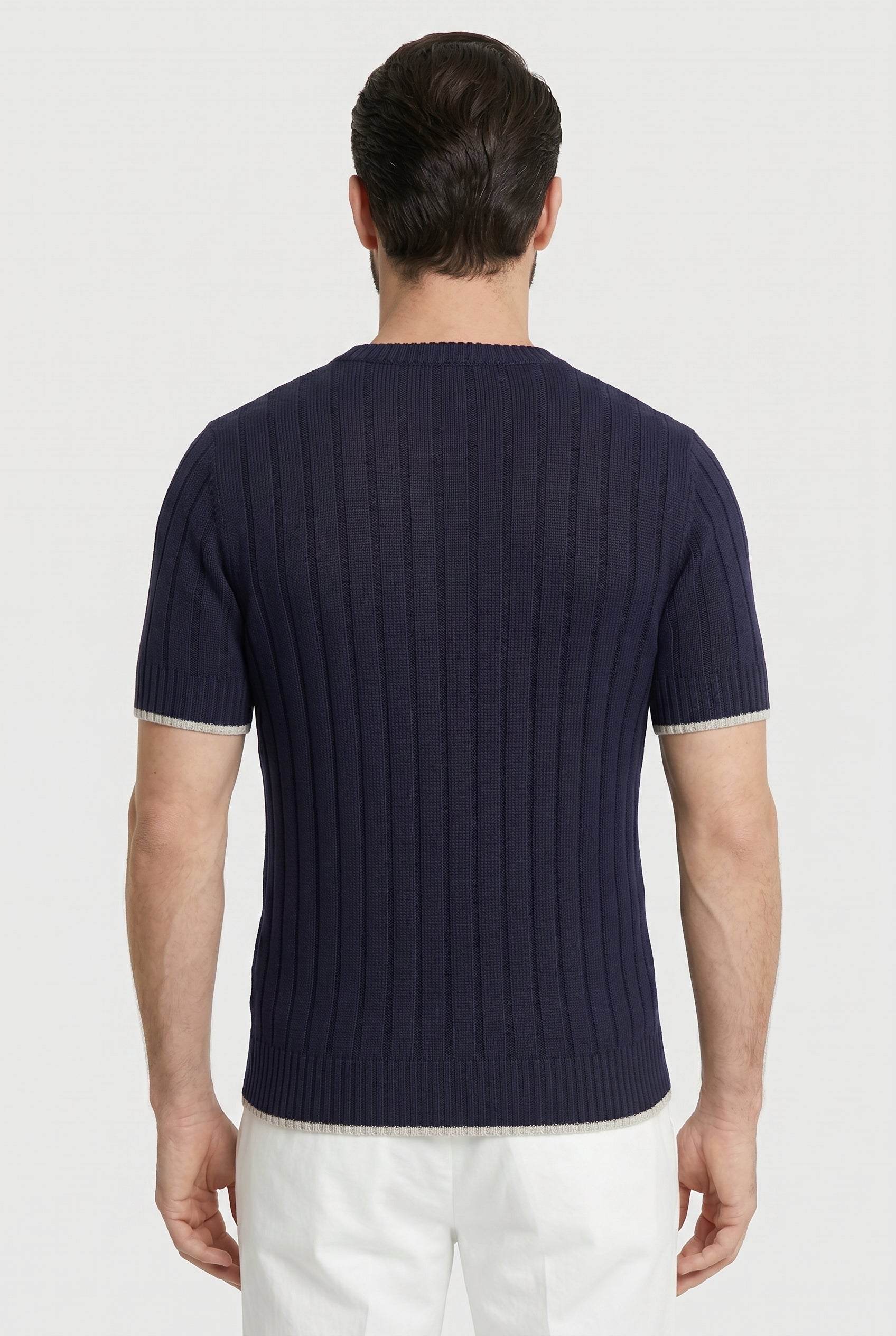 BRUNELLO CUCINELLI MEN'S NAVY LINEN COTTON SWEATER