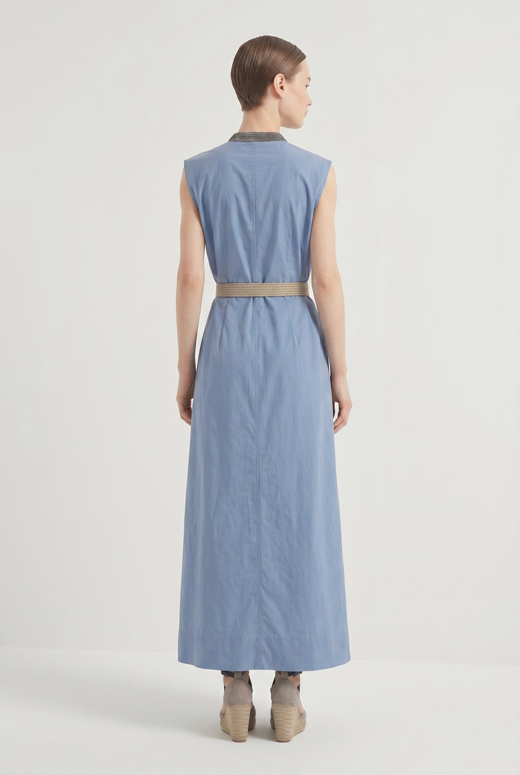 BRUNELLO CUCINELLI WOMEN'S LIGHT BLUE SLEEVELESS DRESS