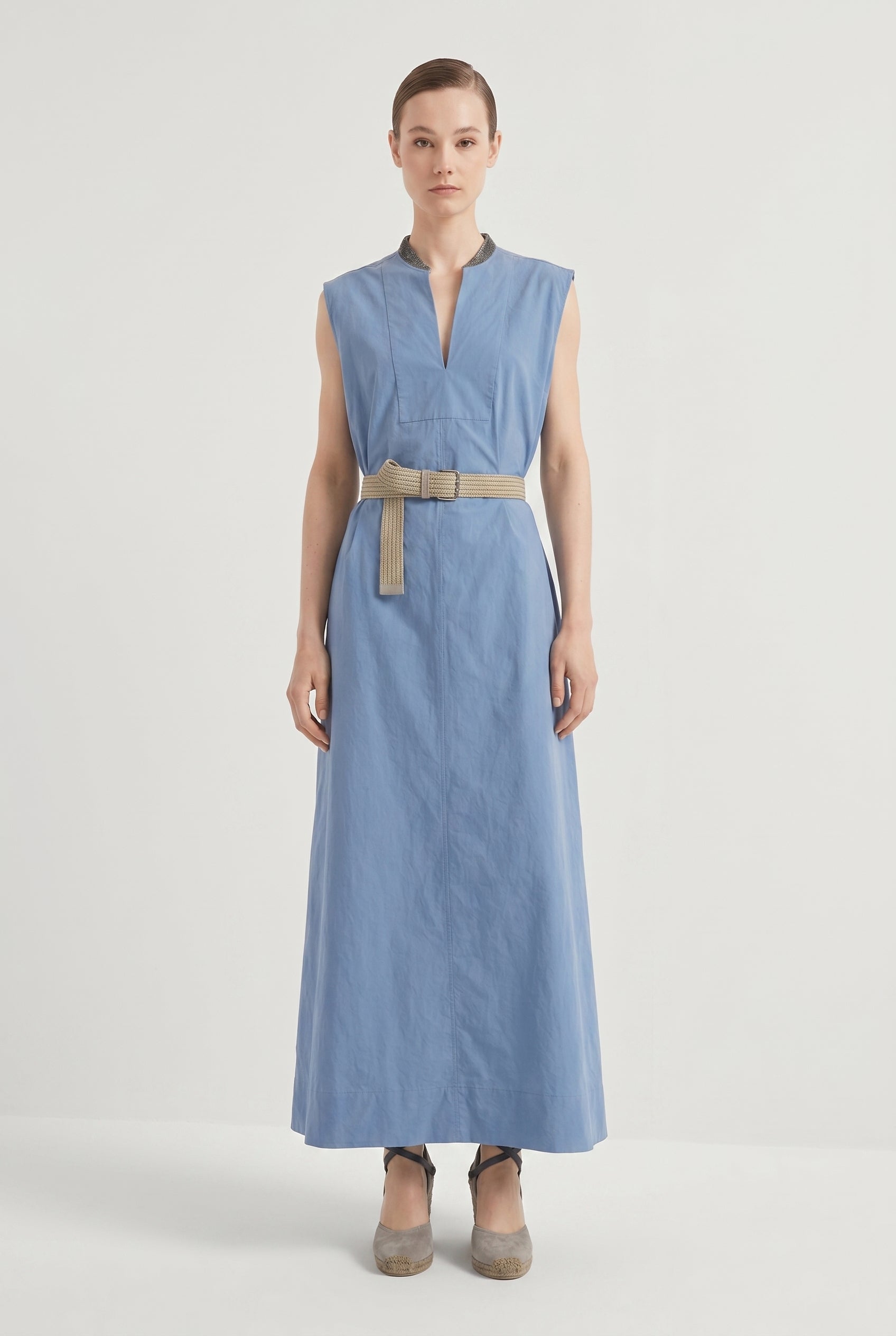 BRUNELLO CUCINELLI WOMEN'S LIGHT BLUE SLEEVELESS DRESS