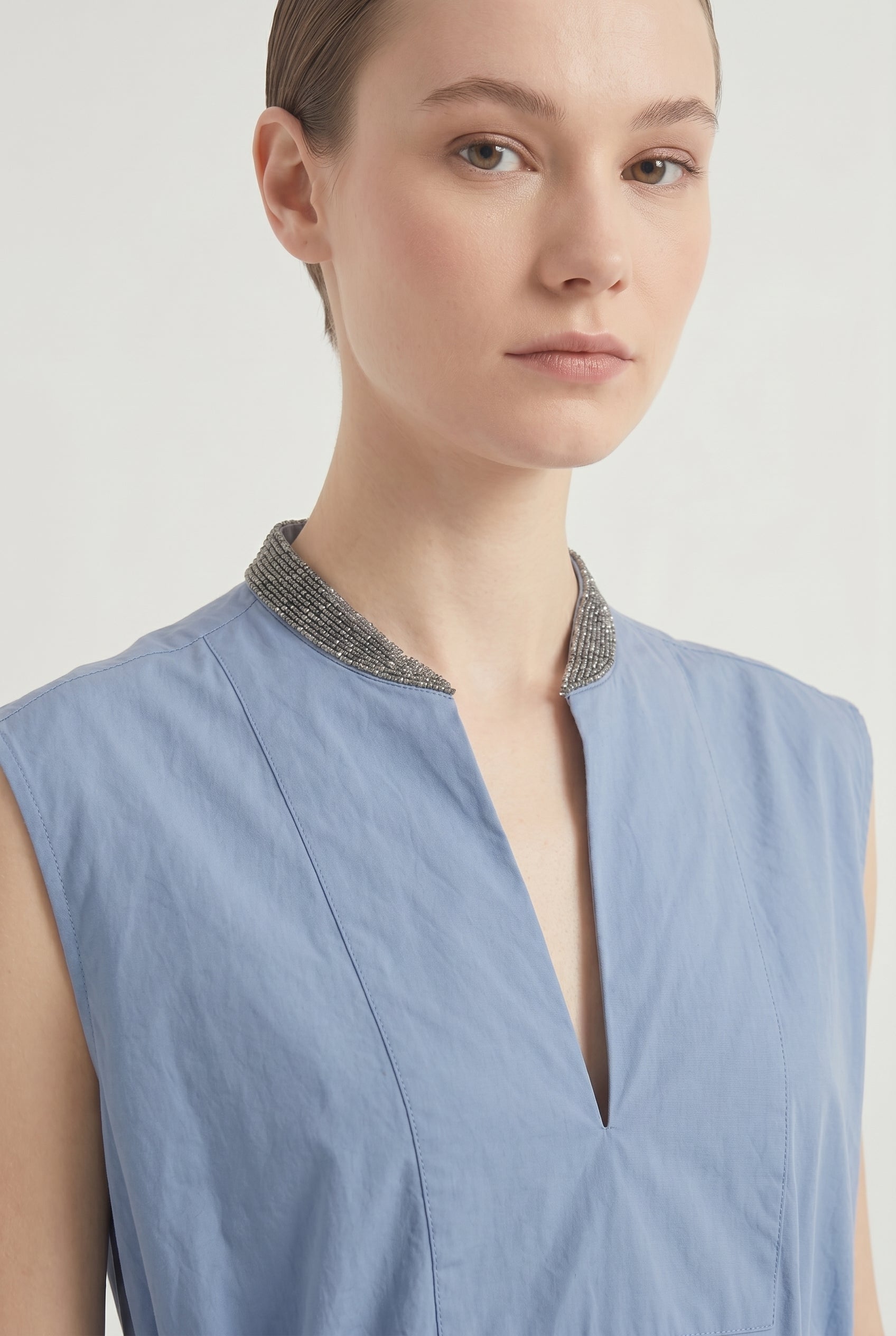BRUNELLO CUCINELLI WOMEN'S LIGHT BLUE SLEEVELESS DRESS
