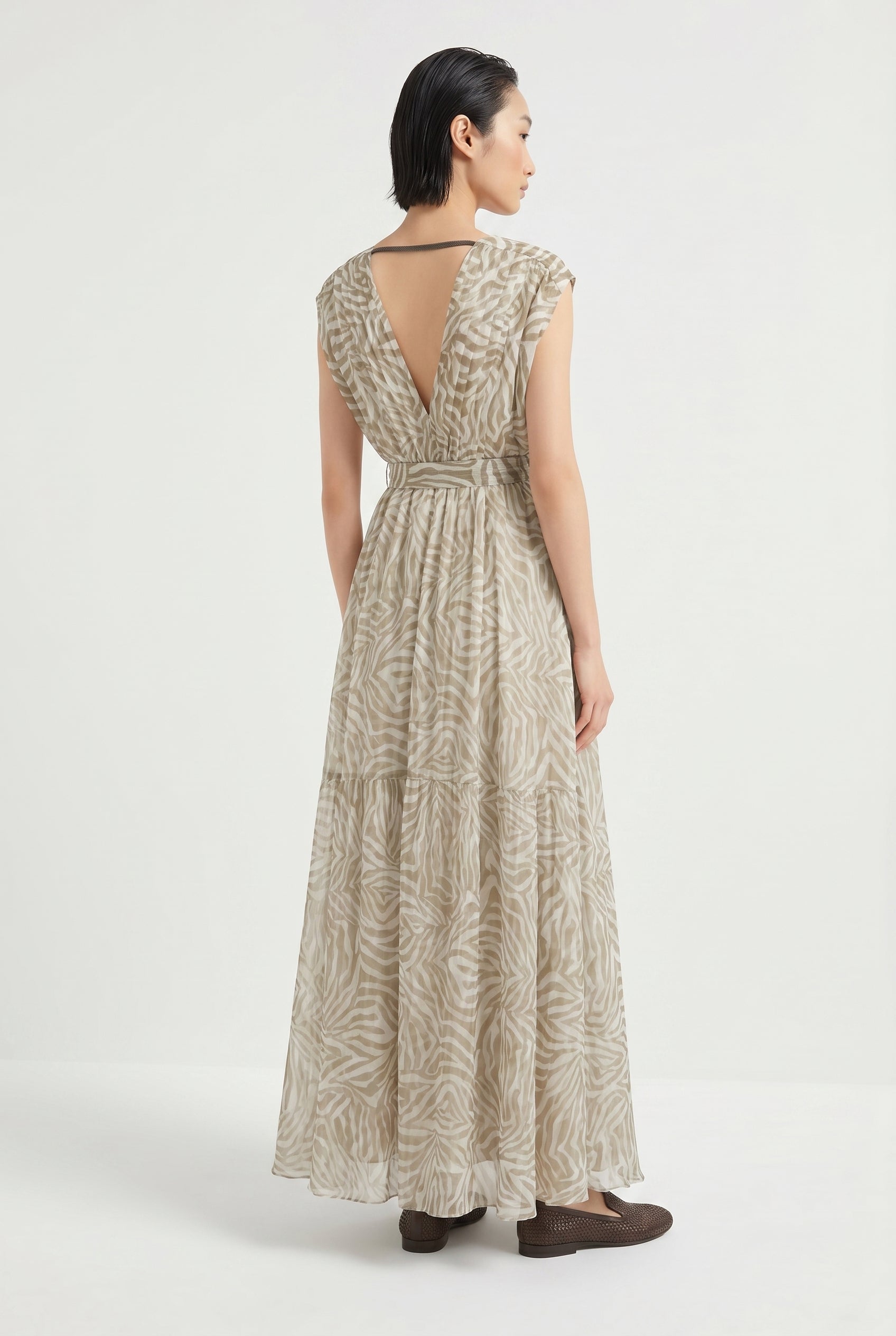 BRUNELLO CUCINELLI WOMEN'S SILK BEIGE PATTERNED DRESS