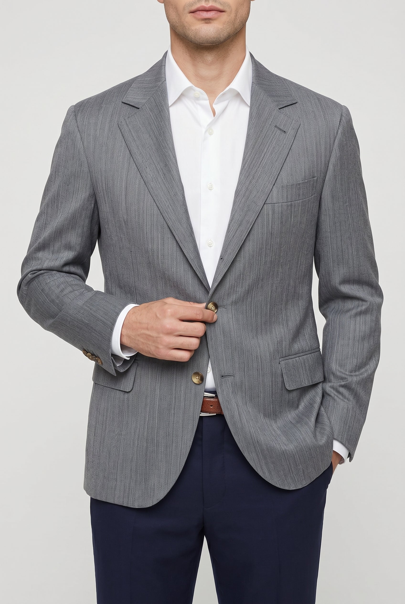 BRUNELLO CUCINELLI MEN'S GREY WOOL TAILORED BLAZER