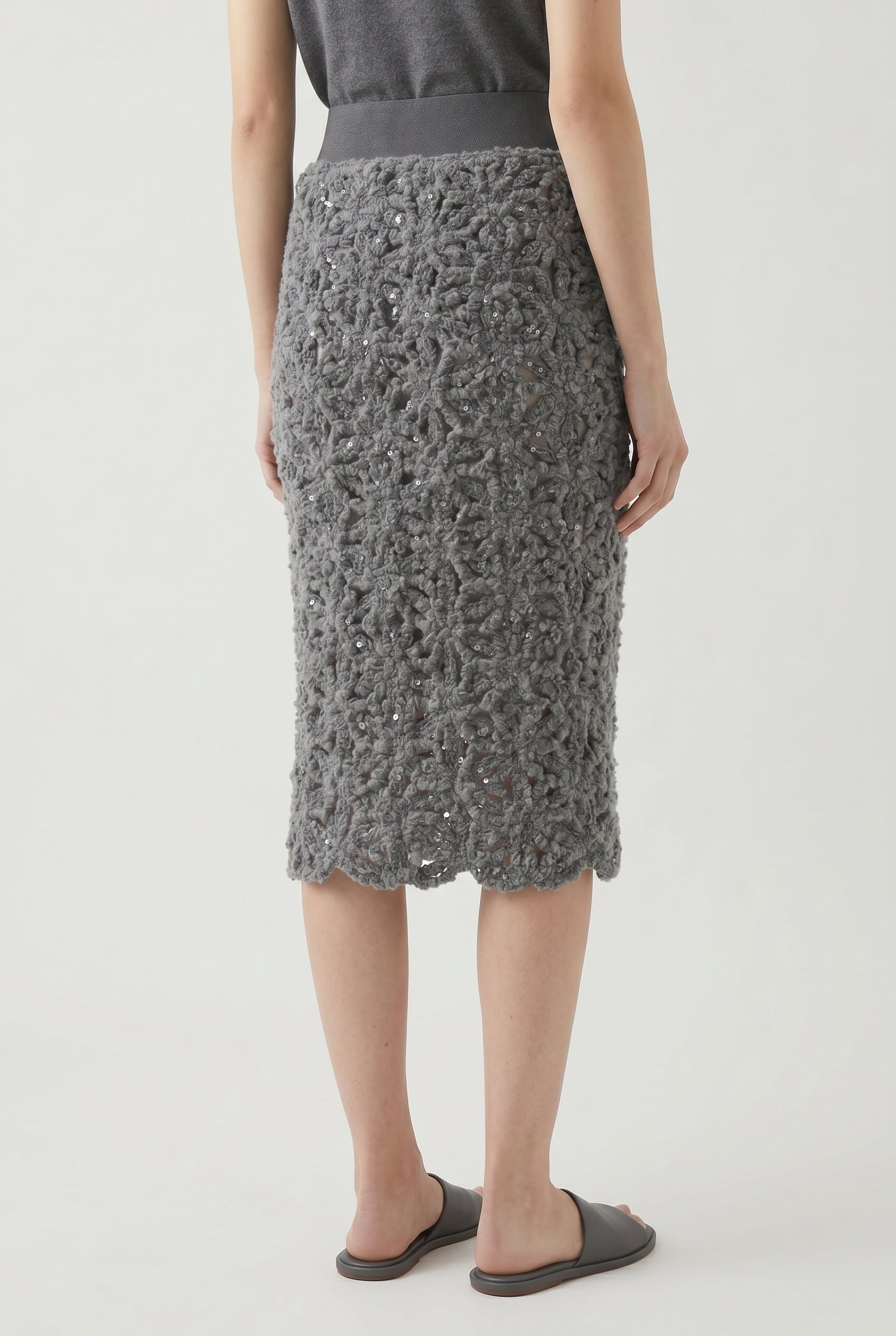 BRUNELLO CUCINELLI WOMEN'S MEDIUM GREY WOOL PENCIL SKIRT