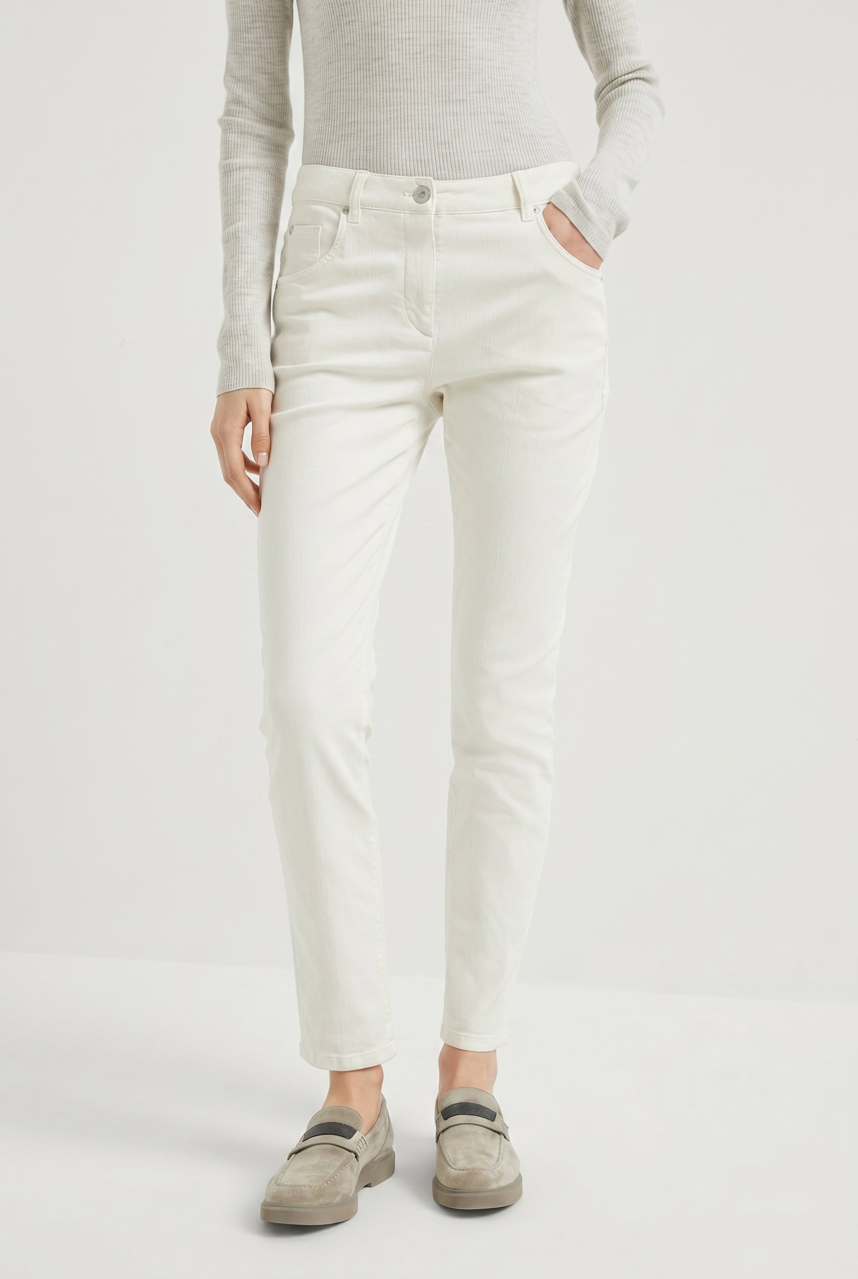 BRUNELLO CUCINELLI WOMEN'S OFF WHITE SLIM TROUSERS