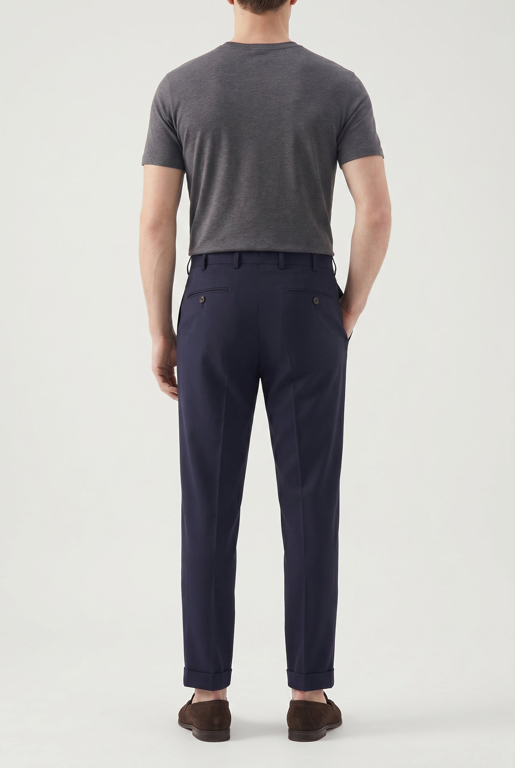 BRUNELLO CUCINELLI MEN'S NAVY WOOL TAILORED TROUSERS