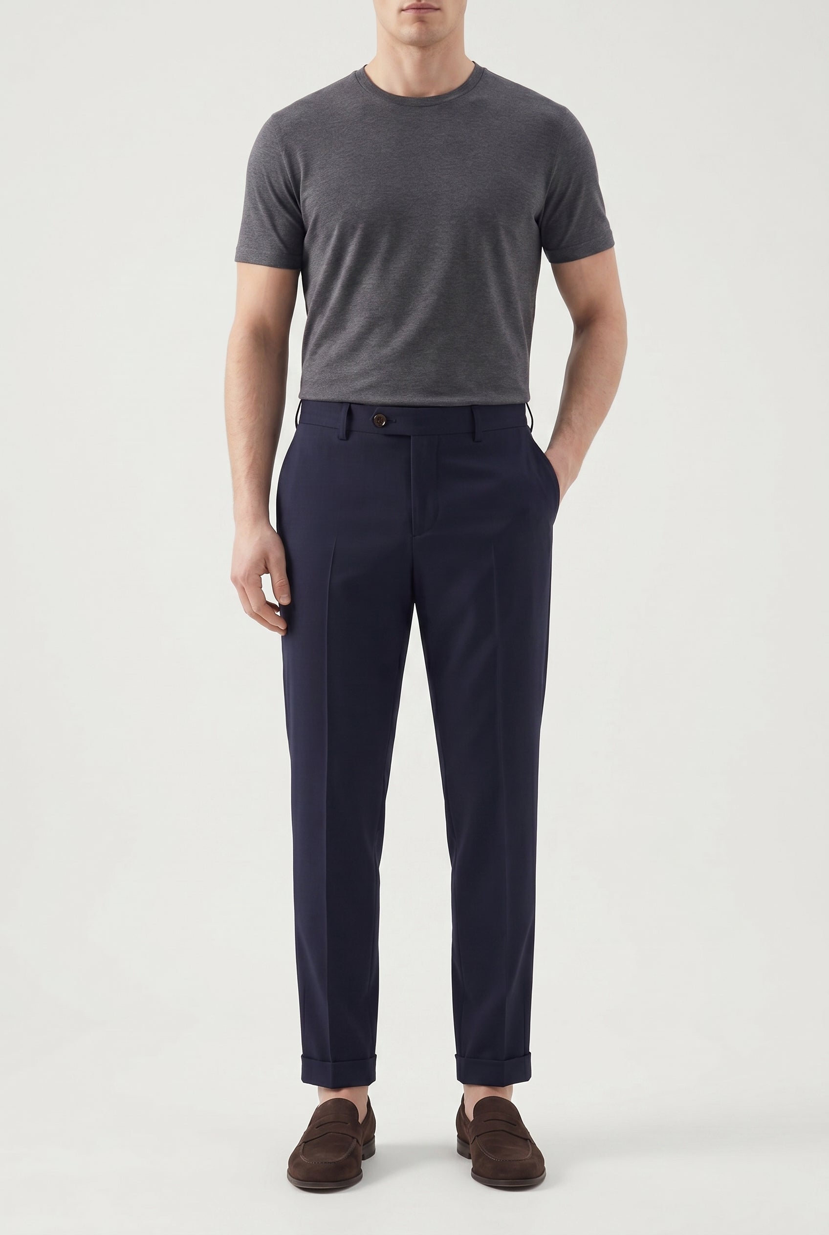 BRUNELLO CUCINELLI MEN'S NAVY WOOL TAILORED TROUSERS
