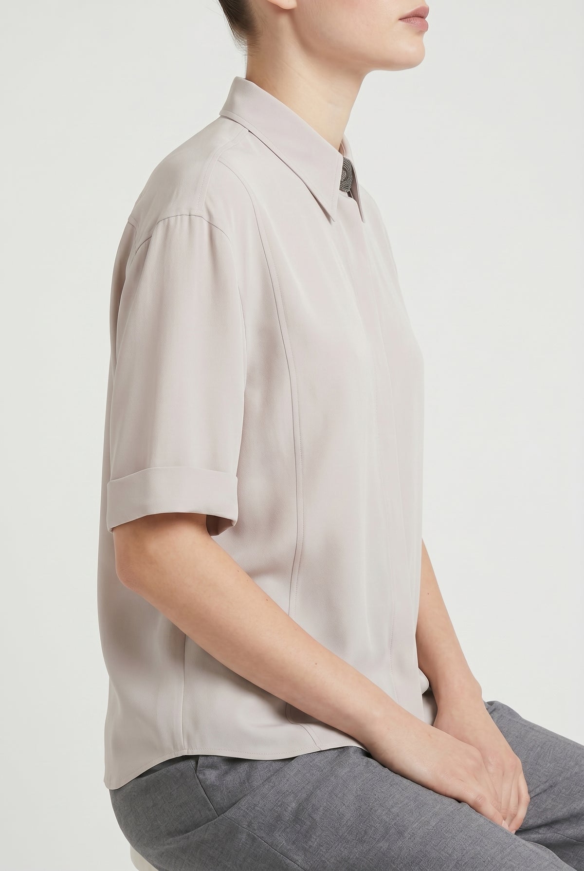 BRUNELLO CUCINELLI WOMEN'S LIGHT PINK SILK OVERSIZED SHIRT