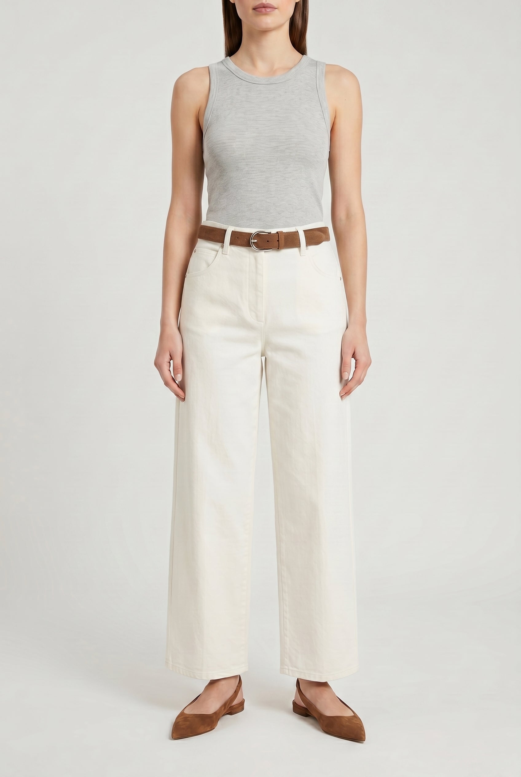 BRUNELLO CUCINELLI WOMEN'S OFF WHITE WIDE LEG TROUSERS