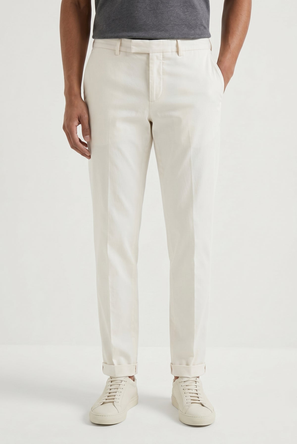 BRUNELLO CUCINELLI MEN'S OFF WHITE TAILORED TROUSERS