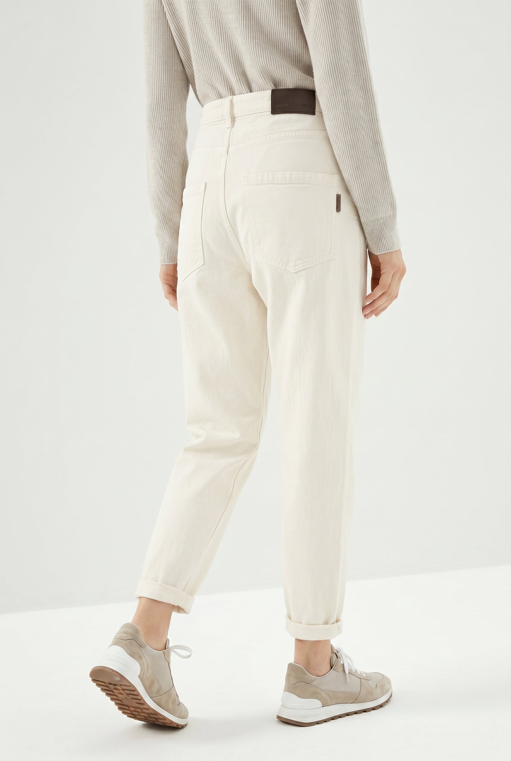 BRUNELLO CUCINELLI WOMEN'S OFF WHITE RELAXED COTTON TROUSERS