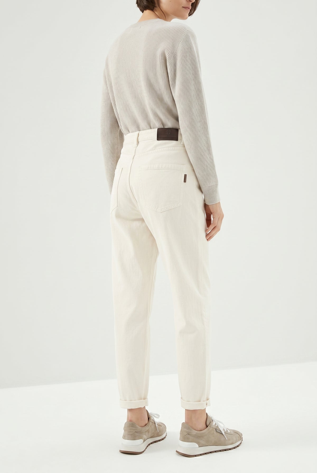 BRUNELLO CUCINELLI WOMEN'S OFF WHITE RELAXED COTTON TROUSERS