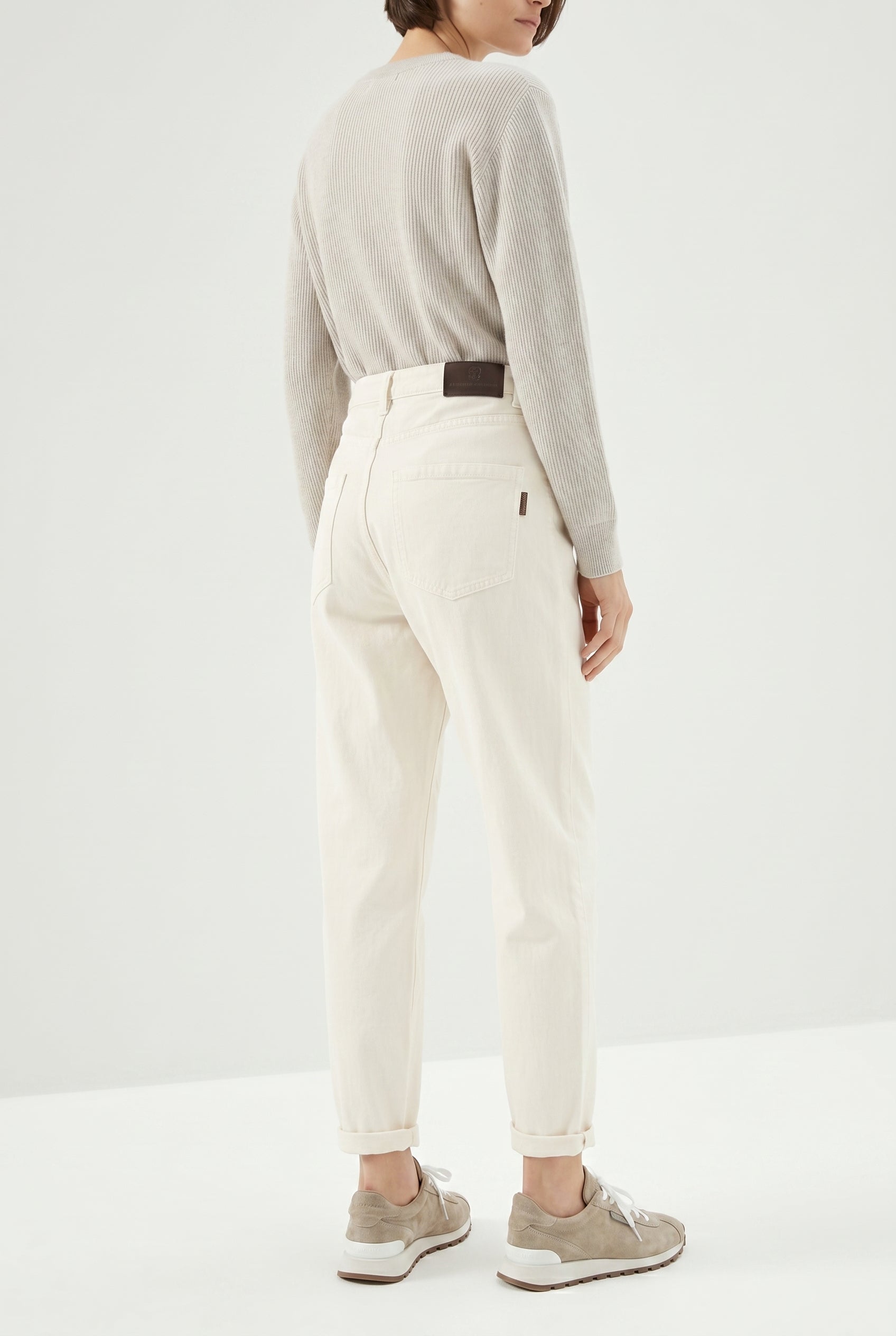 BRUNELLO CUCINELLI WOMEN'S OFF WHITE RELAXED COTTON TROUSERS
