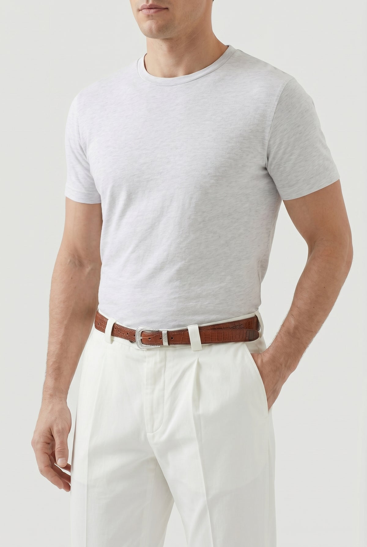 BRUNELLO CUCINELLI MEN'S OFF WHITE TAPERED COTTON TROUSERS