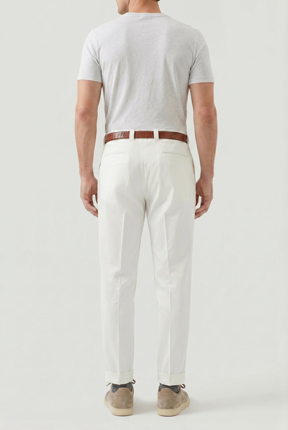 BRUNELLO CUCINELLI MEN'S OFF WHITE TAPERED COTTON TROUSERS