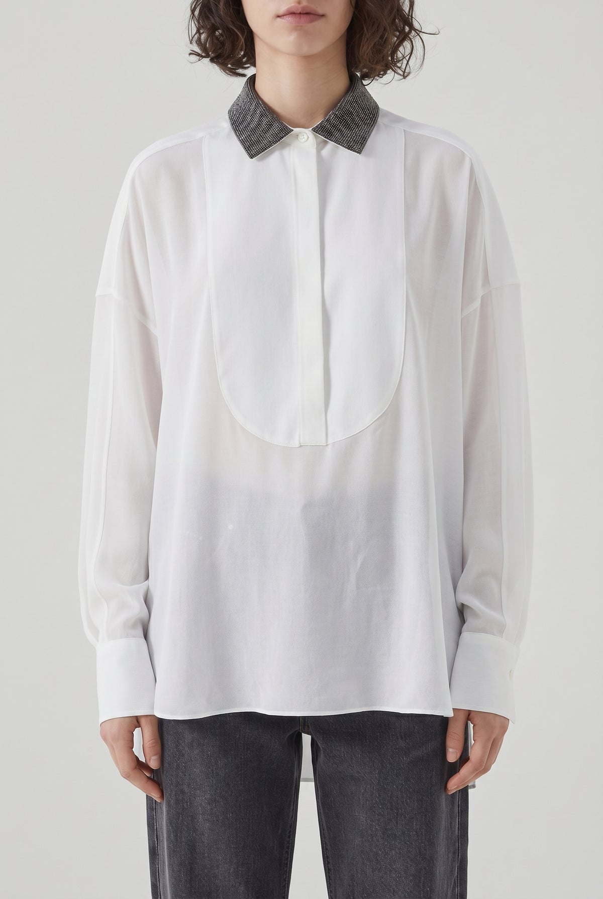 BRUNELLO CUCINELLI WOMEN'S WHITE RELAXED COTTON SHIRT