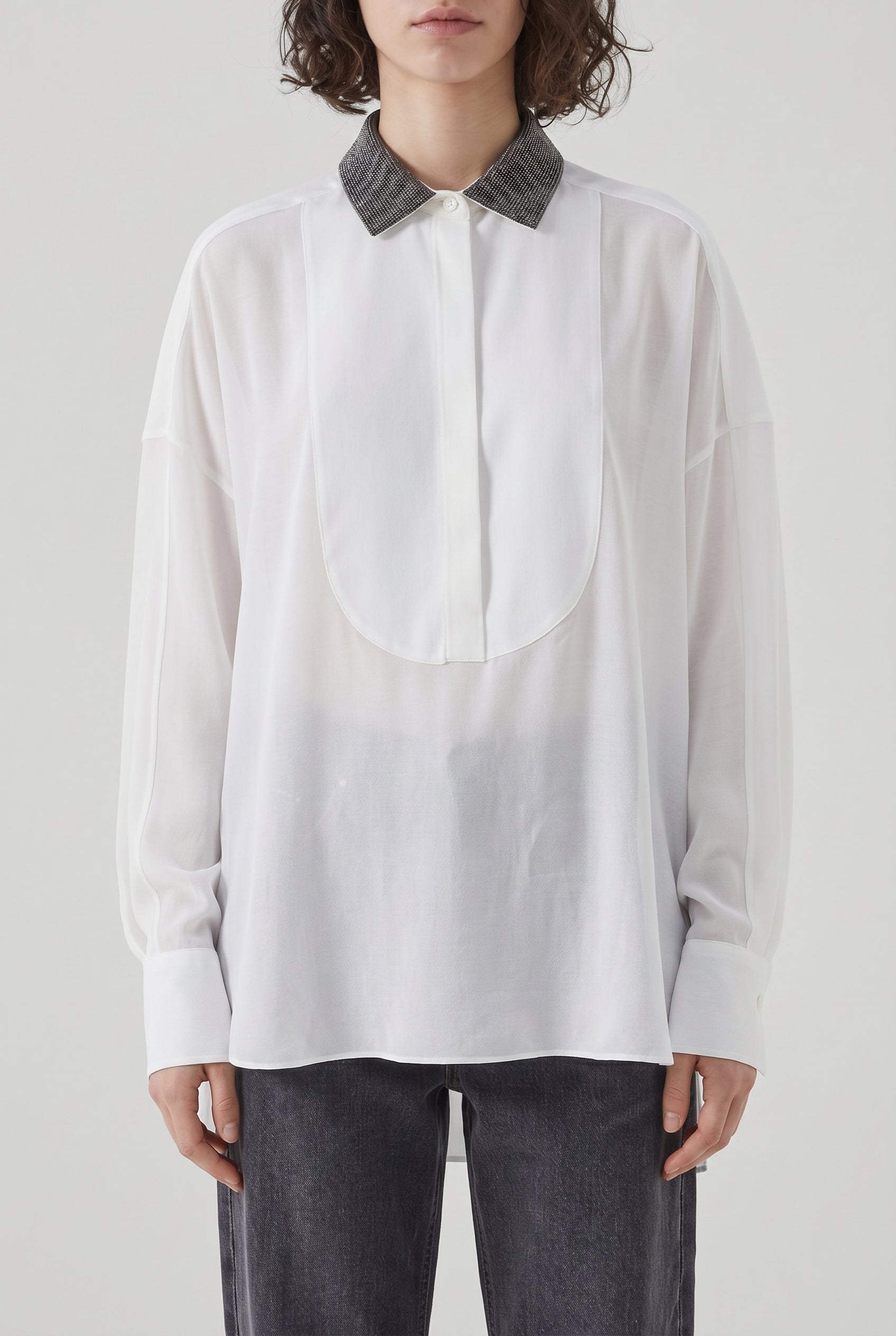 BRUNELLO CUCINELLI WOMEN'S WHITE RELAXED COTTON SHIRT