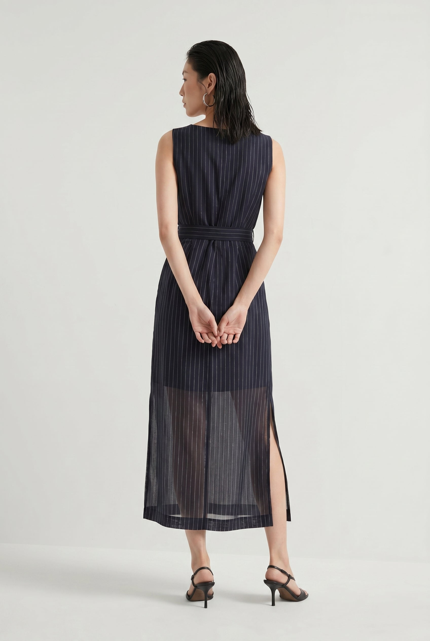 BRUNELLO CUCINELLI WOMEN'S NAVY SLEEVELESS WRAP DRESS