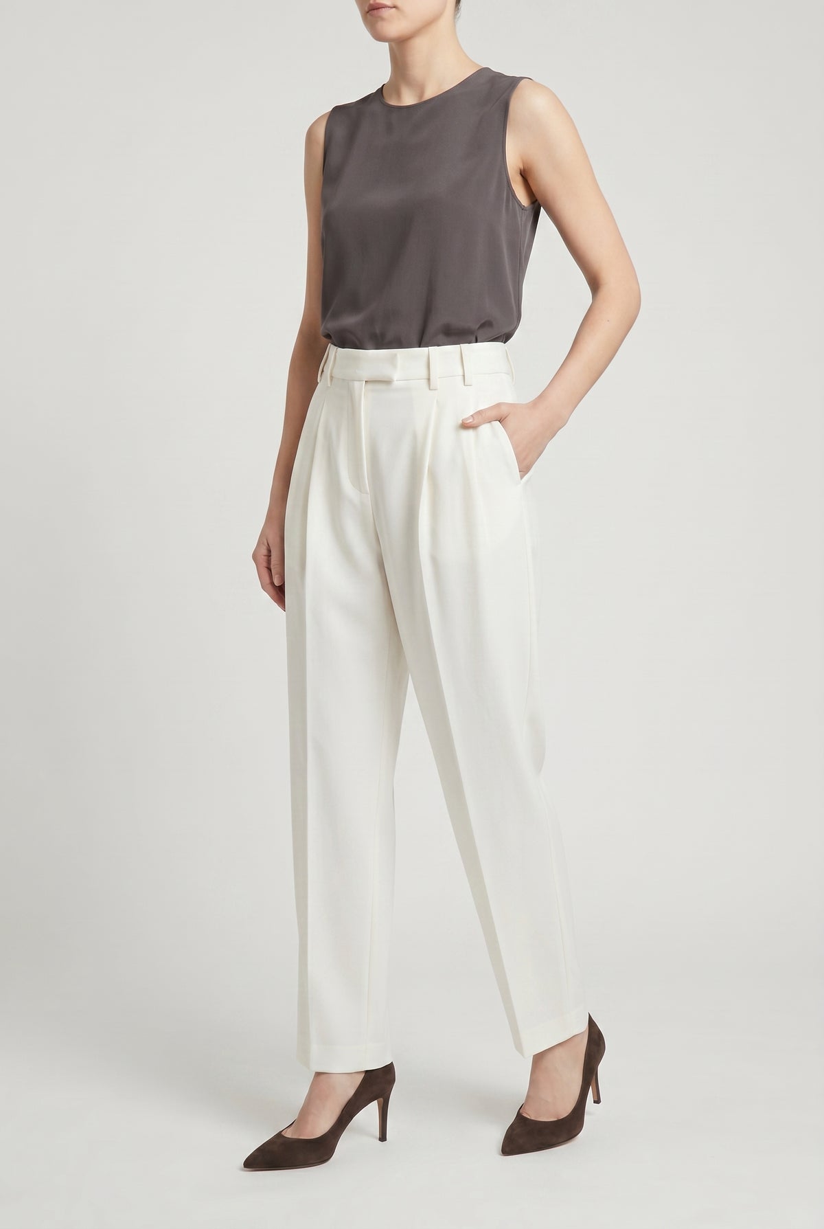 BRUNELLO CUCINELLI WOMEN'S OFF WHITE TAILORED TROUSERS
