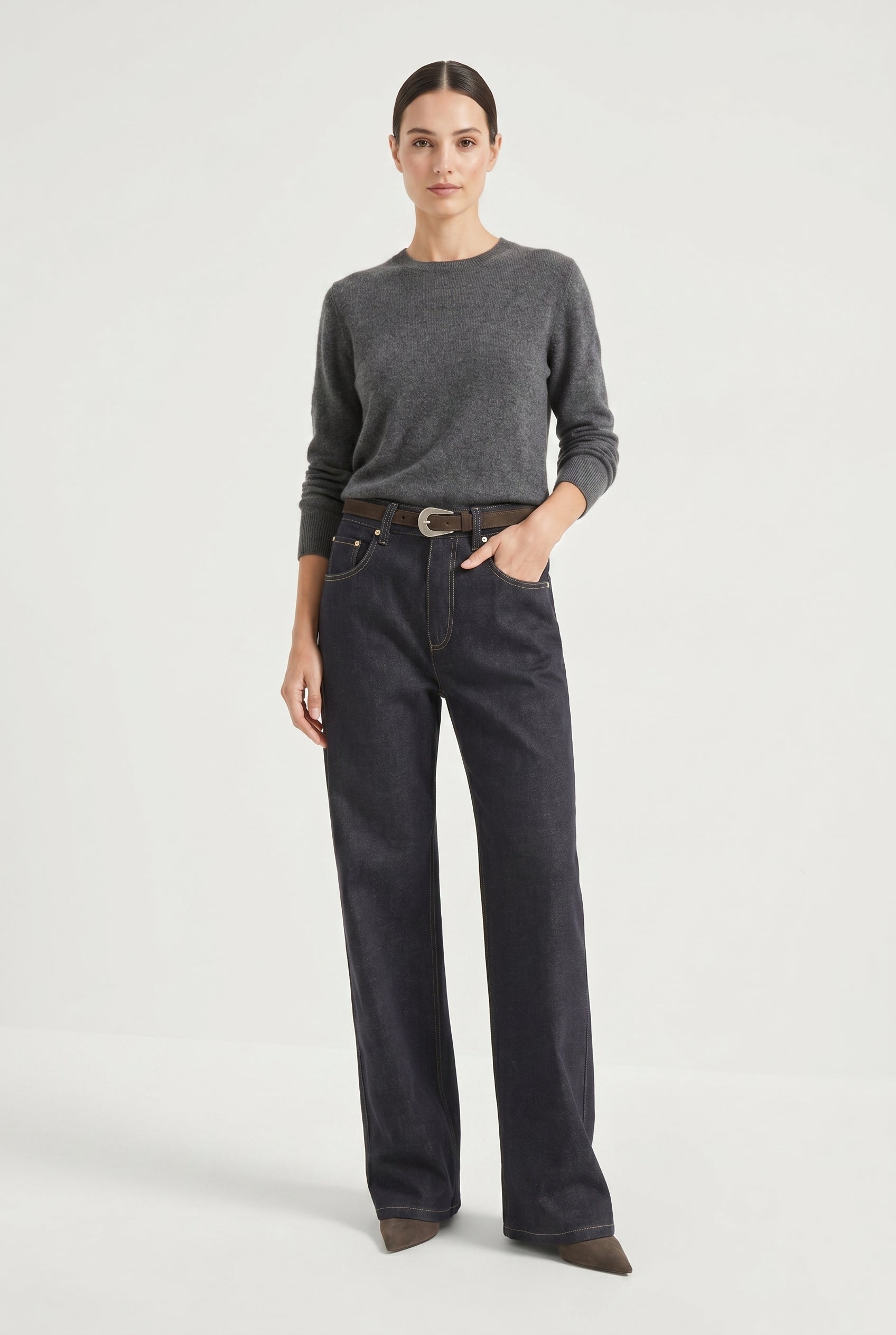 BRUNELLO CUCINELLI WOMEN'S DARK BLUE WIDE TROUSERS