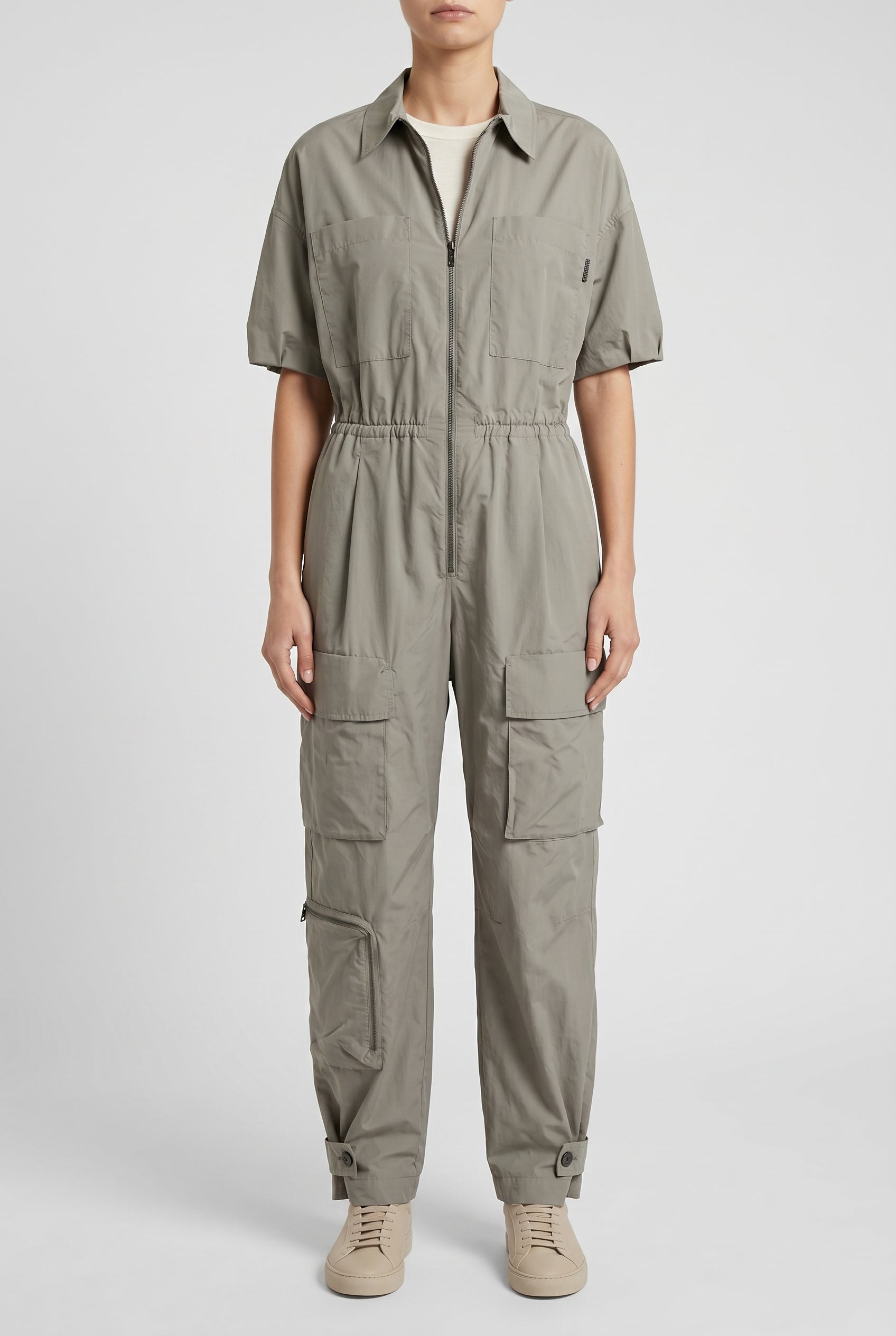 BRUNELLO CUCINELLI WOMEN'S LIGHT GREY RELAXED JUMPSUIT