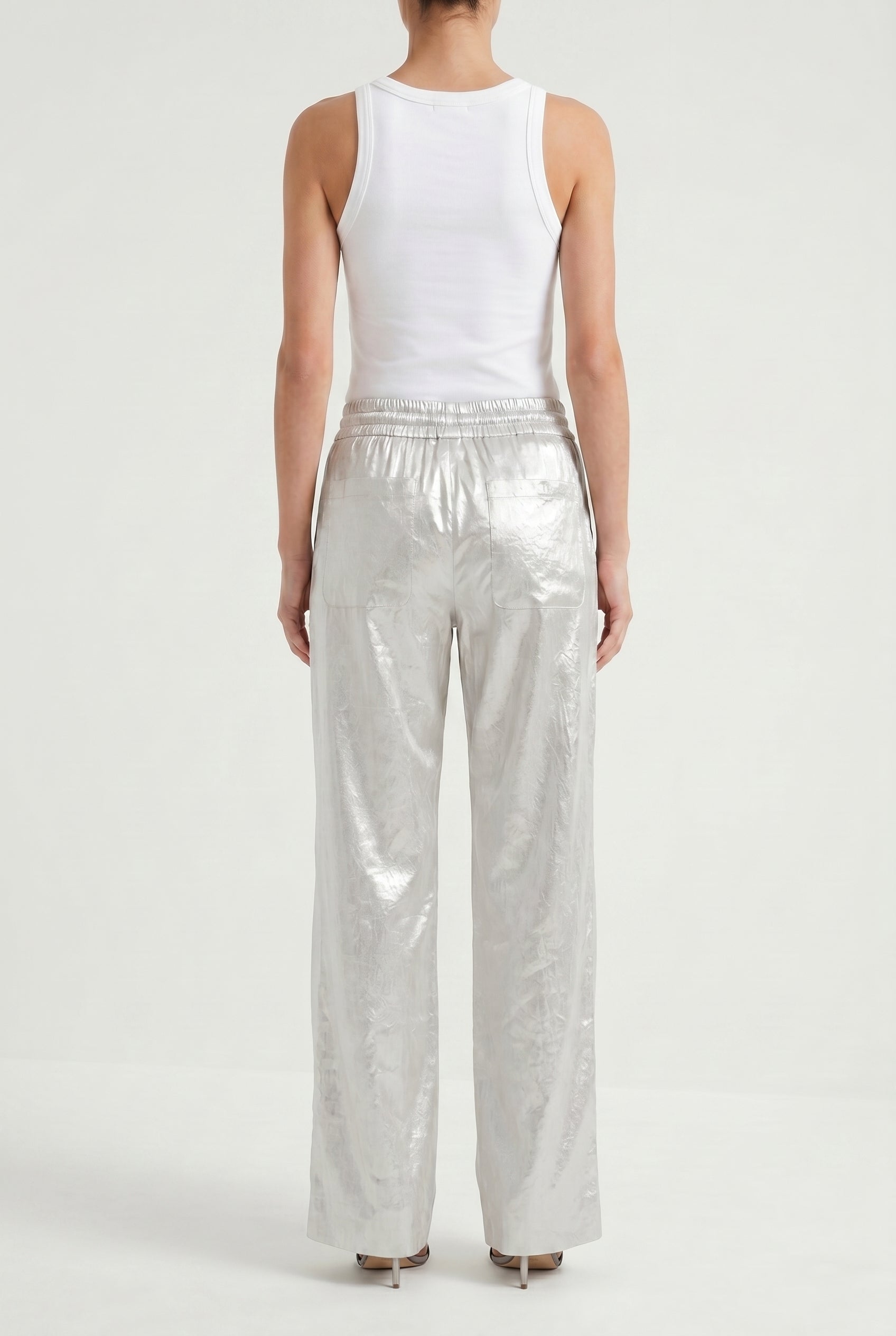 BRUNELLO CUCINELLI WOMEN'S SILVER LINEN WIDE LEG TROUSERS