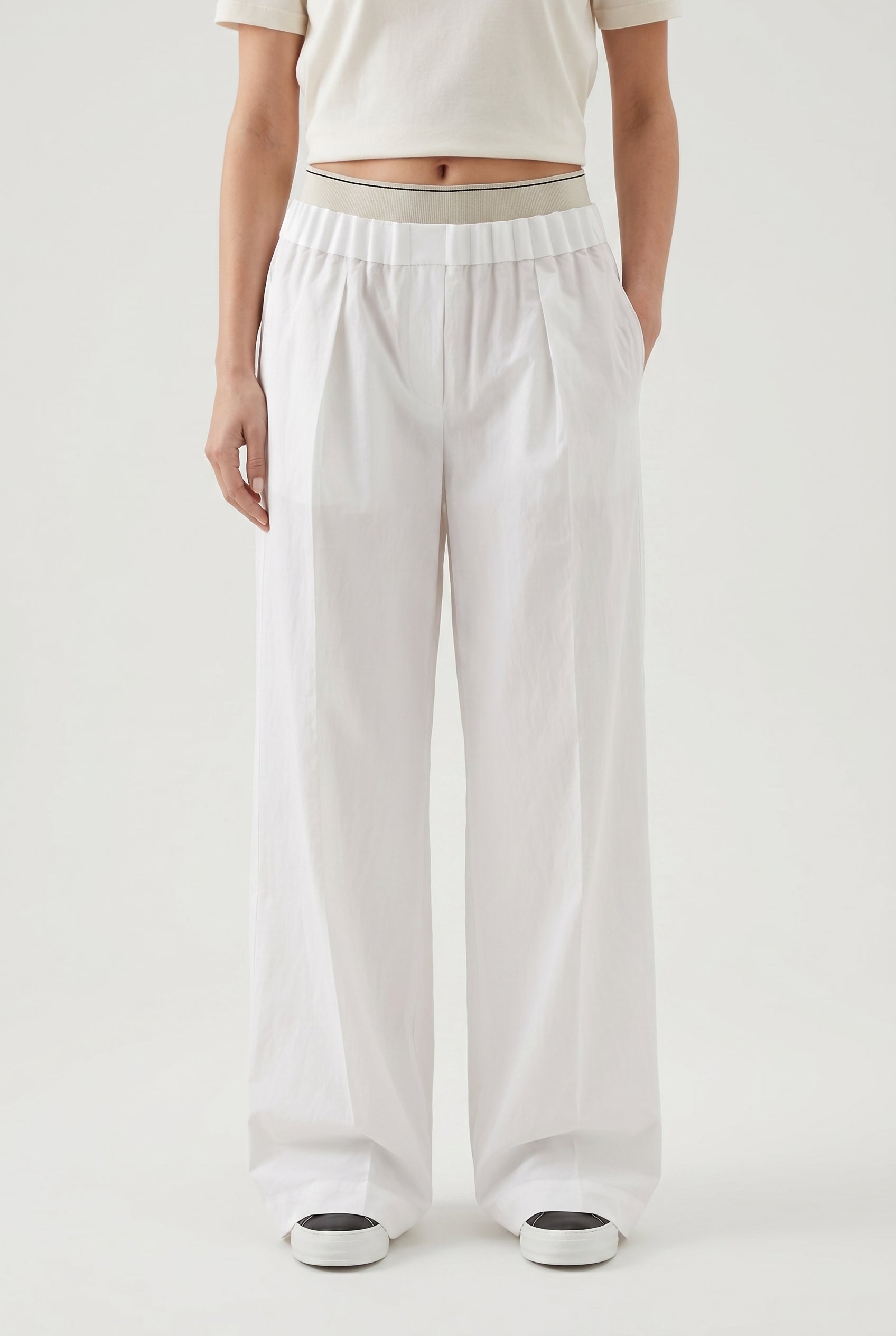 BRUNELLO CUCINELLI WOMEN'S WHITE RELAXED COTTON TROUSERS
