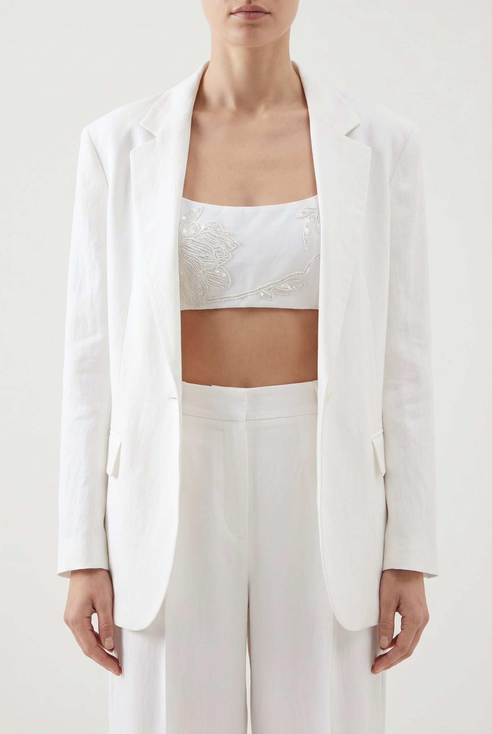 BRUNELLO CUCINELLI WOMEN'S WHITE EMBROIDERED CROPPED TOP