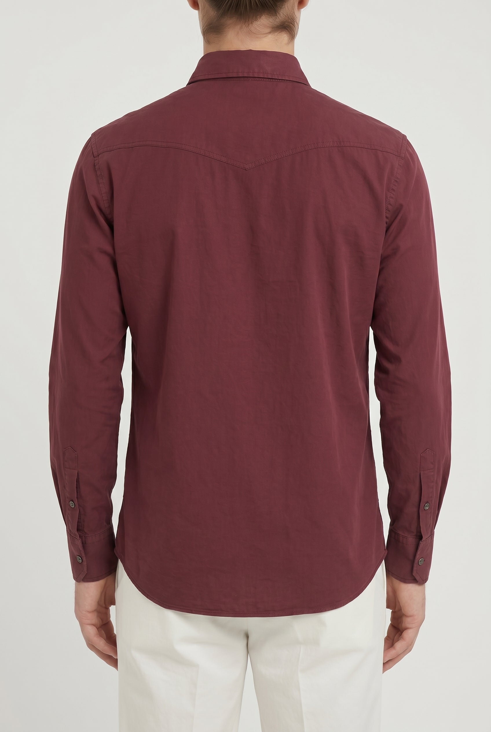 BRUNELLO CUCINELLI MEN'S DARK RED CASUAL SHIRT