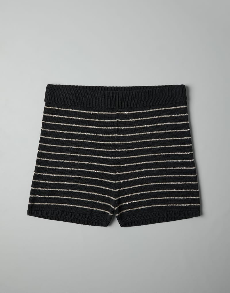 BRUNELLO CUCINELLI WOMEN'S BLACK STRIPED KNIT SHORTS