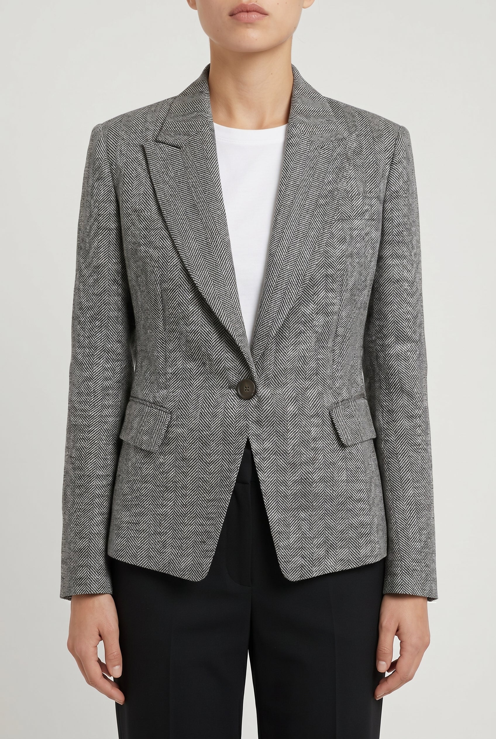 BRUNELLO CUCINELLI WOMEN'S BLACK WHITE LINEN TAILORED JACKET